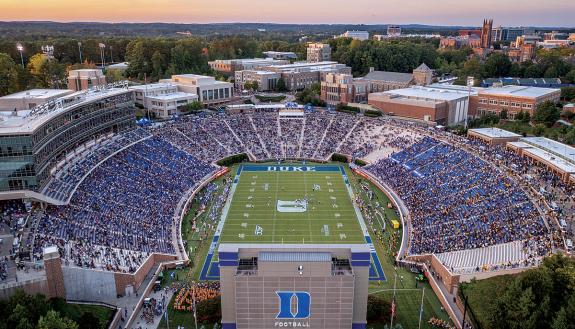 An aerial view of the crowd of nearly 33,000 fans captured at Saturday's 2022 Duke Employee Kickoff Celebration. Photo by Bill Snead.