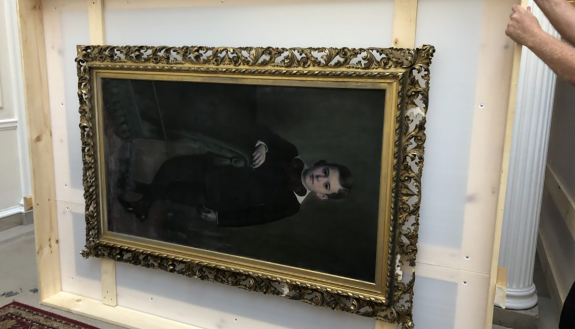 Angier B. Duke portrait goes into the crate