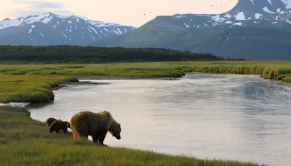 bears at a lake