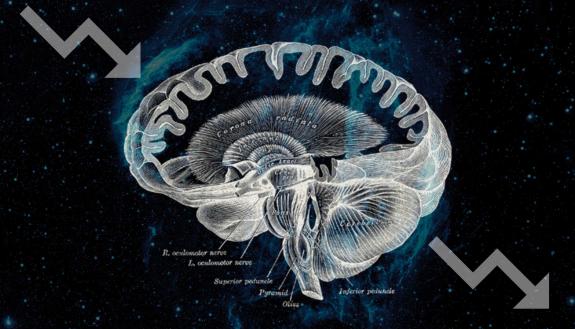 An illustration of a brain against a cosmic background