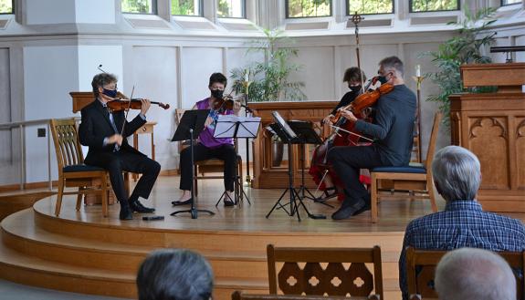 The Ciompi Quartet performs in Goodson Chapel during a recent lunchtime concert. Photo by Stephen Schramm.