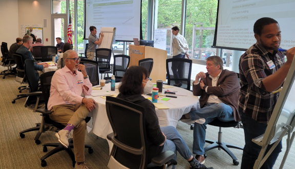 Regional leaders from Duke, NC State, UNC, RTI, NCBiotech, among several other universities and plant science companies collaboratively brainstorm their new network’s path to success. (Photo by courtesy of Sharlini Sankaran, Duke External Partnerships)