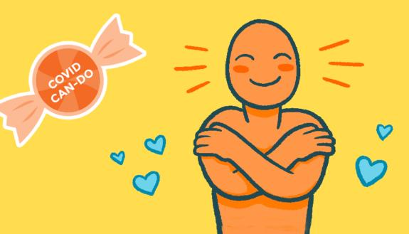 Duke's Center for Advanced Hindsight is providing simple tips to help during the COVID-19 pandemic. One is to practice self-compassion. Illustration by Matt Trower, artist for the Duke Center for Advanced Hindsight.