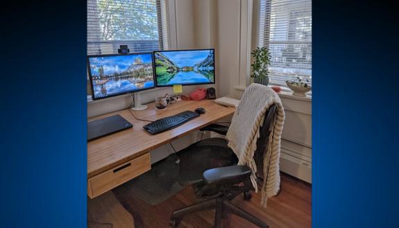 Courtney Mann's adjustable desk helps her work more efficiently from home. Photo courtesy of Courtney Mann.