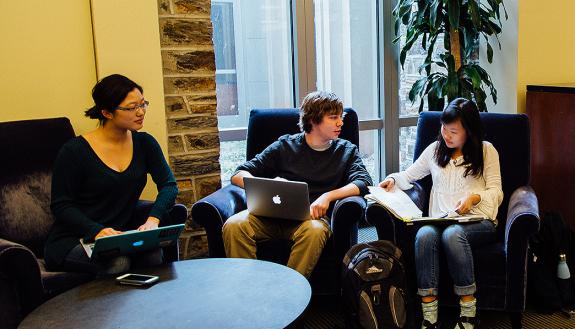 The winning team in the Duke Global Challenge: Qiang Zhang, David Wohlever Sanchez and Jackie Xu. Photo by Katie Jansen