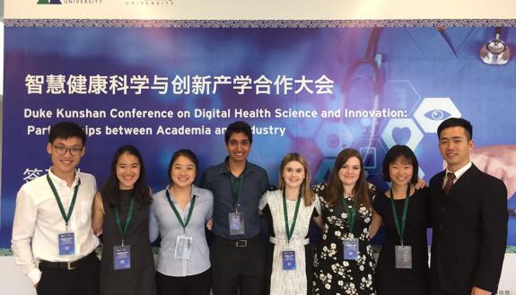 Eight Duke students representing policy, psychology, neuroscience, biology, engineering, computer science and nursing attended the conference. Zhao Ni (far right), a PhD student in nursing and global health doctoral certificate candidate, presented on mob