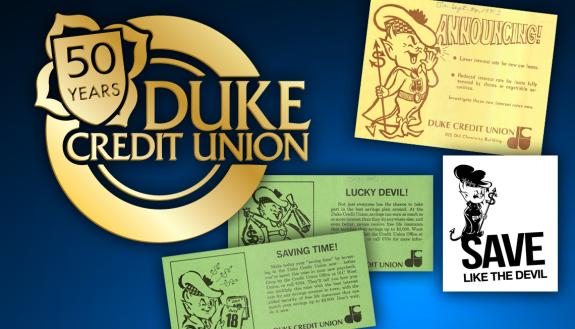 Various Duke Credit Union ads from its 50-year history.