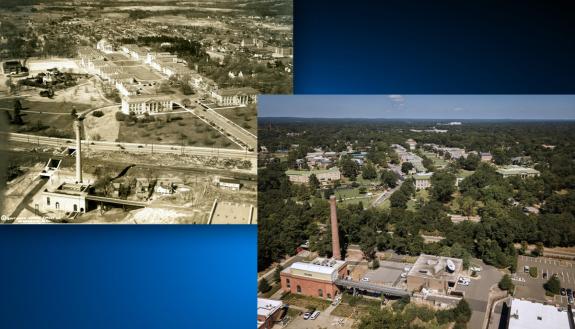 Images of East Campus from 1928 and 2019. Images courtesy fo Duke University Archives and University Communications.