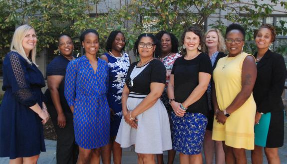 The Duke University School of Nursing's Emerging Leaders are, from left to right, Niki Theobald, Izy Obi, Christian Douglas, Denise Williams, Wendy Perry, Selnatta Vereen, Caroline Bishop, Jennifer Meyer Dare, Tina Johnson and Tondelaya George.