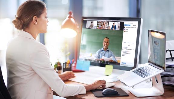 Having good posture, expressing yourself using facial features and making eye contact can help communications with colleagues during virtual meetings. Photo courtesy of Zoom.