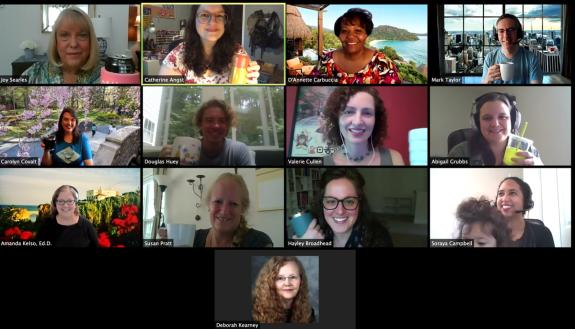 Staff with the Duke Global Education office chat during a virtual coffee break. Photo courtesy of Catherine Angst.