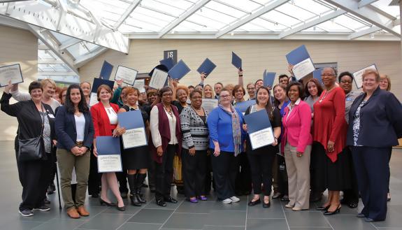 Duke employees celebrate receiving their Excellence certificates through Duke’s Learning & Organization Development in 2016.  