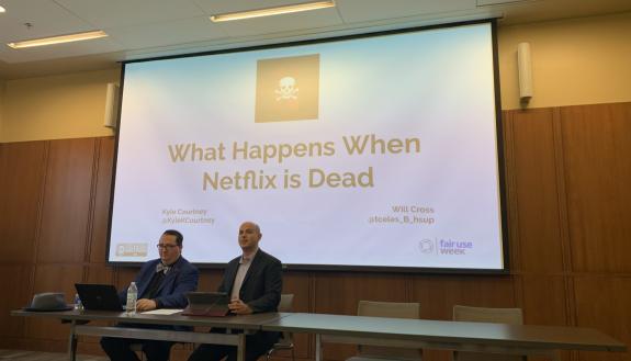 panel discusses challenges to librarians in collecting intectual properties with rights held by Netflix and other streaming services