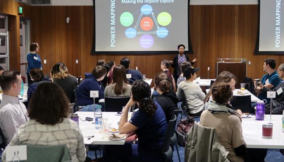 Lamercie Saint Hilaire leads a workshop on unconscious bias and approaches to allyship. (Photo: Kathy Neal)