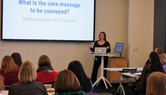 Barbara Puccio, manager of creative and user experience with Duke Web Services, presents during a Learn IT @ Lunch session on WebX.