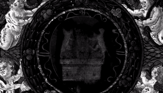 A series of black and white images showing an ancient crest under MSI
