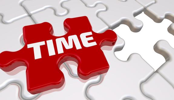 Graphic showing time on a puzzle piece.