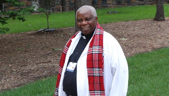 Omoviekovwa Nakireru is the Catholic chaplain at Duke University Hospital. Photo by Jack Frederick.