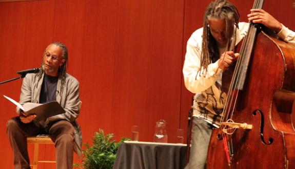 Nathaniel Mackey reads from his serial poems “mu” and “Song of the Andoumboulou” accompanied by Vattel Cherry on bass.