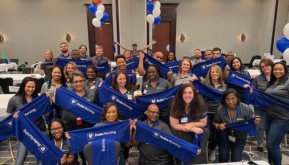 Recruiters from Duke celebrate the completion of the March Madness virtual recruiting event. Photo courtesy of Gina Goodson-Allen.