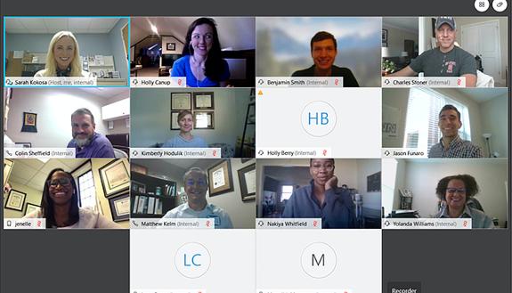 A team of Duke Health ambulatory pharmacists has been meeting more frequently since switching to virtual gatherings. Photo courtesy of Sarah Kokosa.