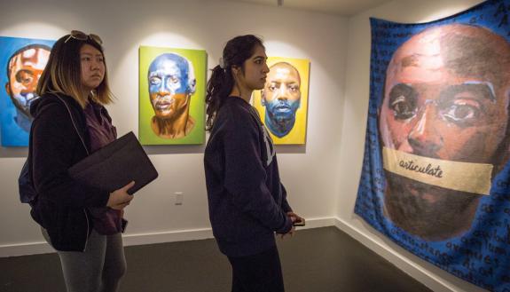 Duke students take in an anti-racism art piece during a workshop activity in 2019. Photo by University Communications.