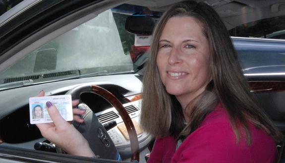 Duke Human Resources Executive Assistant Rose Porges got her REAL ID early. Photo by Stephen Schramm.