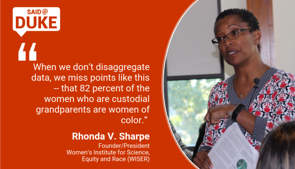 Said@Duke: "When we don’t disaggregate data, we miss points like this -- that 82 percent of the women who are custodial grandparents are women of color.” -- Rhonda V. Sharpe 