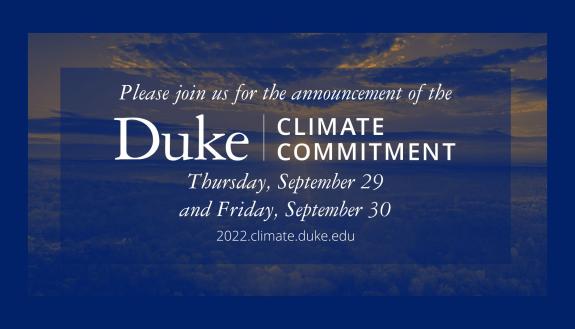 Announcement for Duke Climate Commitment events on September 29 and 30
