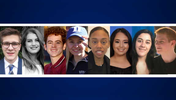 Class of 2023 University Scholars: Aden Klein, Cecilia de la Guardia, Karam Oubari, Maya Lytje, Nadia Bey, Nicole Izquierdo, Sophia Cetina, and Nathan Ostrowski. 