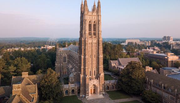 Duke University Chapel with Duke University Hospital beyond.