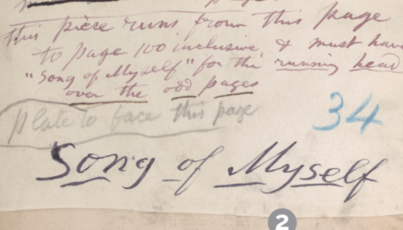 Whitman edits on a printer's proof of Leaves of Grass