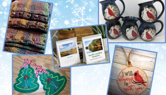 Knitted goods, calendars, mugs and ornaments.