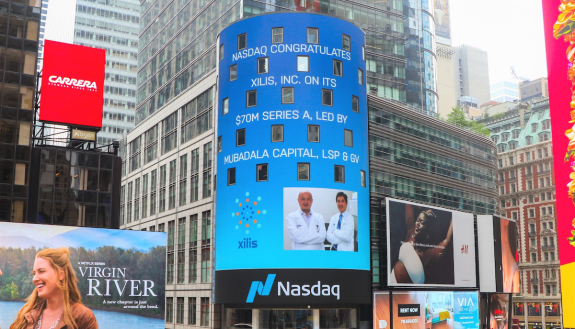 Photo of NASDAG Nasdaq highlights Xilis on their tower in Times Square.