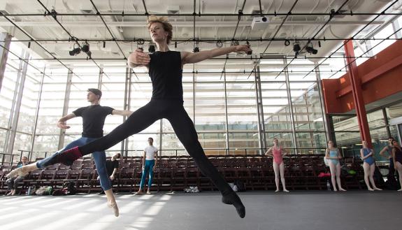 The ABT studio company runs through a workout in the Rubenstein Arts Center. Photo by Alex Boerner