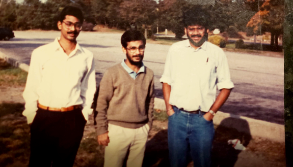 Ravi Bellamkonda, left, with friends Arindam Mitra and Subir Lall, not long after Bellamkonda first came to the U.S. in 1989.