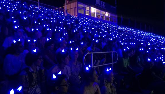 The Class of 2023 put on lighted Blue Devil horns for a night photo Tuesday night.