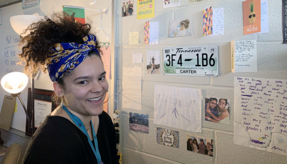 TeachHouse alumna Brianna Tuscani (2018–2020) currently teaches English at Jordan High School, Durham Public Schools, where she was named the school’s 2021 Beginning Teacher of the Year. (Photo: Courtesy of Duke TeachHouse)