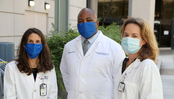 From left to right: Susanna Naggie, Lance Okeke, and Mehri McKellar are the principal investigators on three major outpatient clinical research trials happening at Duke. This photo and top feature photo by Jim Rogalski.