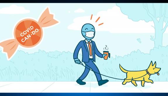 Duke's Center for Advanced Hindsight is providing simple tips to help during the COVID-19 pandemic. One is to take a walk when you normally commute. Illustration by Matt Trower.