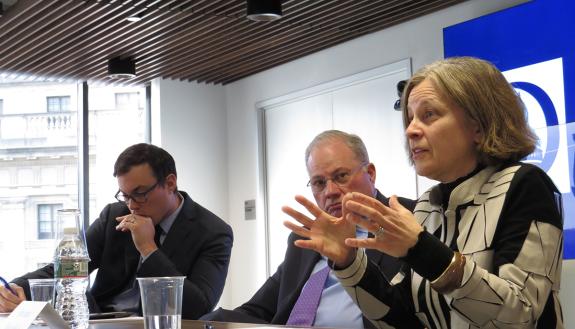 Speakers at a briefing on current issues in financial regulations. Photo by Colin Colter