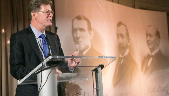 President Vince Price addresses his first Founders Day Ceremony Friday at the Washington Duke Inn. Photo by Chris Hildreth/Duke Photography