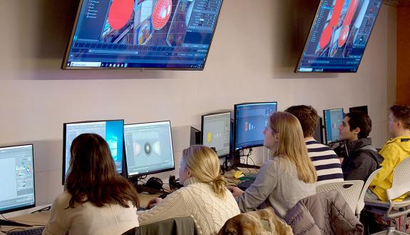 Students work on an assignment in Edward Triplett’s 3D Modeling and Animation class