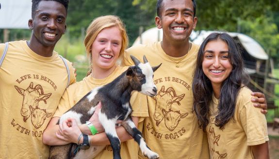 Duke students with goats at Spring Haven Goat Farm.