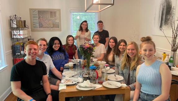 Students from the course Reading Literature in French for the Choix Goncourt gather for brunch at the home of Professor Anne-Gaëlle Saliot to elect the Duke delegates to attend the first annual US Goncourt Prize Selection.