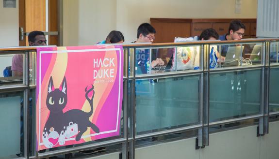 In a 48-hour frenzy, HackDuke students worked to develop apps that served a civic good. Photo by Pilar Timpane/Duke I&E.