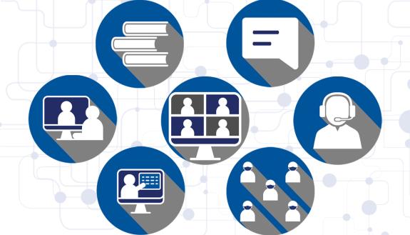 The Duke Office of Information Technology supports the Duke community's work and learning on Microsoft Teams, Zoom and other applications. Illustration by Paul Figuerado, graphic designer and publication specialist for Working@Duke.