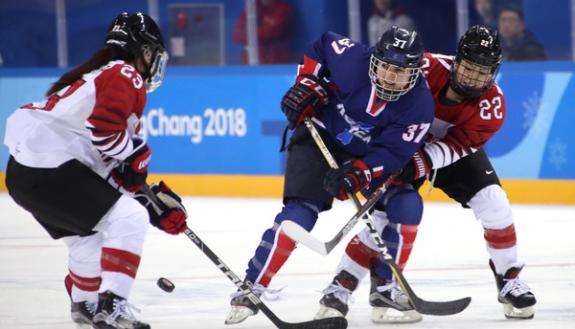 Duke graduate student Randi Griffin scored the first goal the first goal in Korean Olympic hockey history in a game against Japan on Feb. 14. Photo courtesy of the Korean Ice Hockey Association.