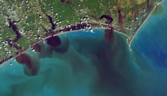 A satellite image of discharge into the ocean following Hurricane Florence.