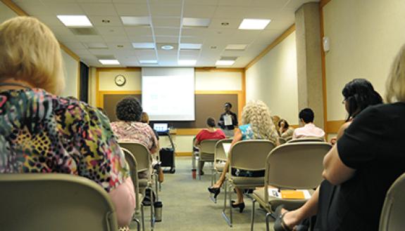 TIAA-CREF financial consultant Shanna Crumpler shares tips during "Charting Your Course: A Financial Guide for Women," which was one of 17 free seminars offered during Duke Financial Fitness Week. By April Dudash